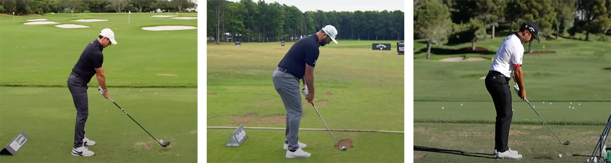 Three different golfers tee'ing up