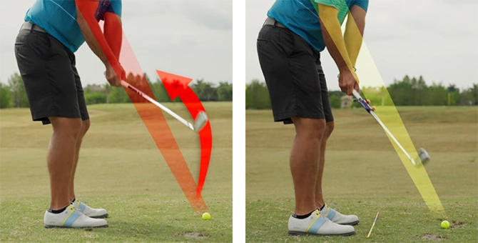 Golfer wrong way vs right way