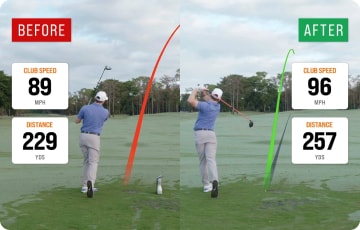 Side by side comparison of player performance before and after using the click stick driver