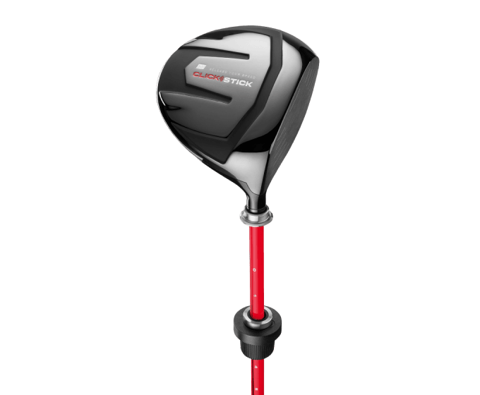 Close up of the Click Stick Driver club head and clicker