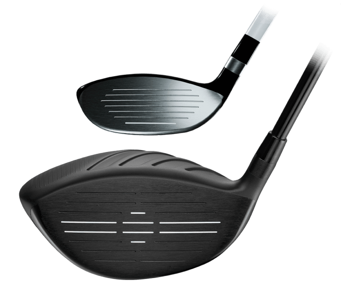 Close up of the SF1 Driver club face, and the EZ7 7-Wood club face.